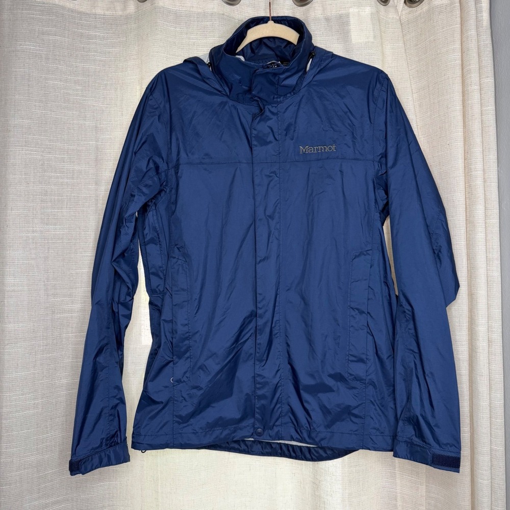 Marmot PreCip Eco Rain Jacket Waterproof Hooded Navy Blue Outdoors Men's Small